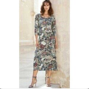 Peruvian Connection Capistrano Asian Birds Floral Knit Dress Blue Multi Size XL